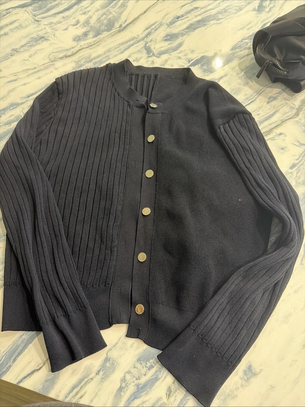 Authentic Louis Vuitton Uniform Sweater Cardigan Black Size Large